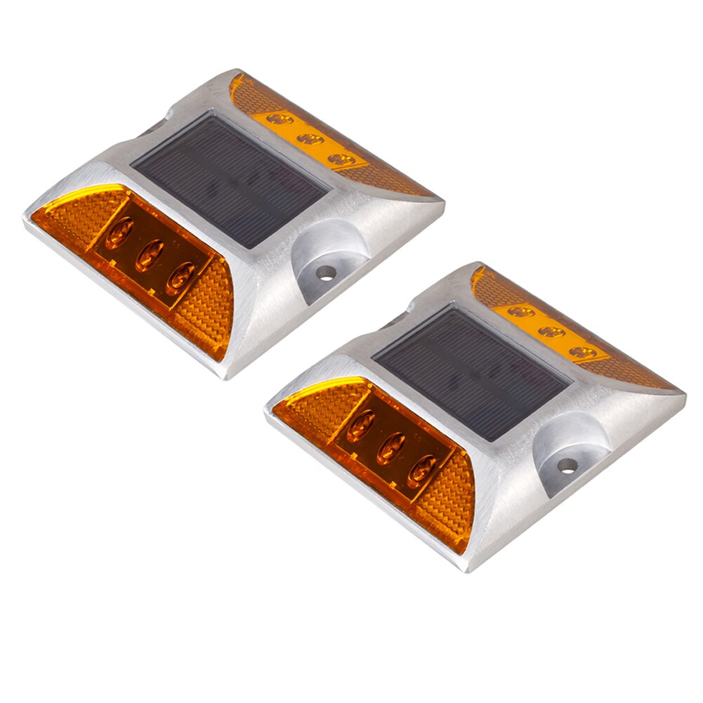 2pcs Waterproof Aluminum Outdoor Solar Powered Road Stud Light Reflective Warning Double-sided 6LED Induction Ground Path Lamp: Yellow