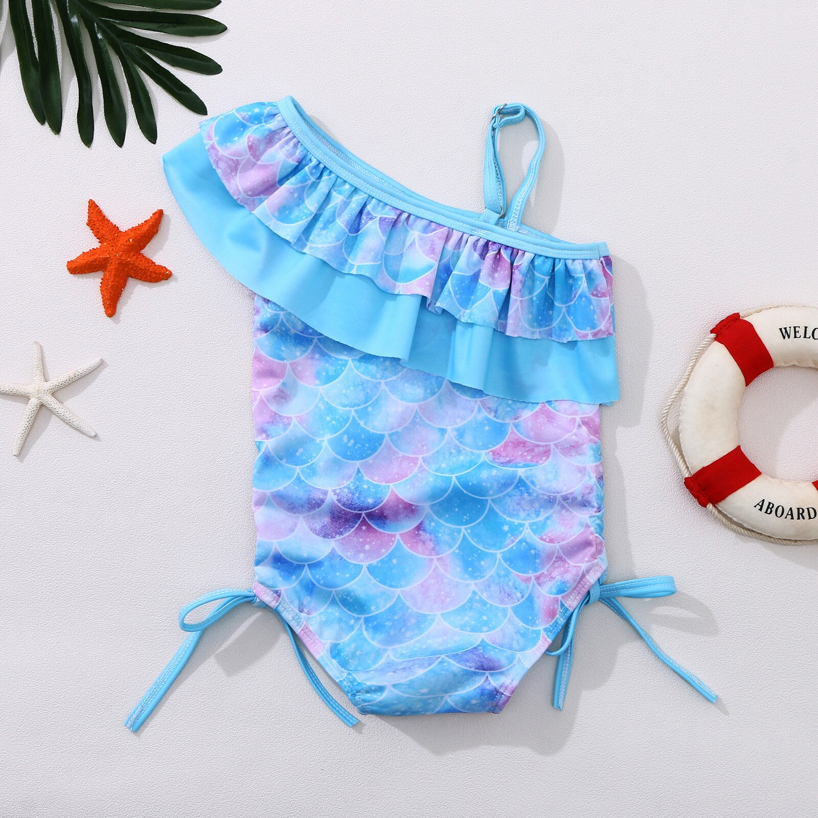Toddler Baby Girls One-piece Mermaids Swimwear Swimsuit Clothes Купальник Детский One Shoulder One Piece Swimsuit Kids