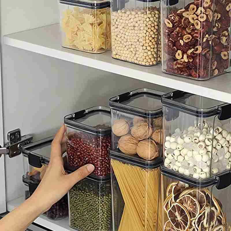 Contenedores de almacenamiento de alimentos, latas herméticas, cajas de almacenamiento de plástico, cajas de almacenamiento de alimentos apilables, tanques de almacenaje para nevera de cocina
