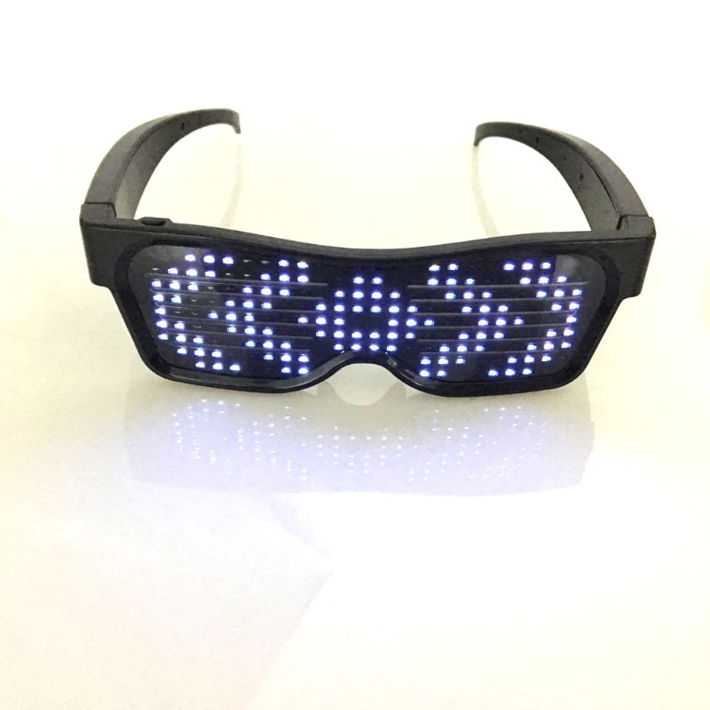 Smart Bluetooth LED Glasses Flashing Sunglasses Mobile Phone APP Connection Wireless Dynamic Pattern Eyewear: White