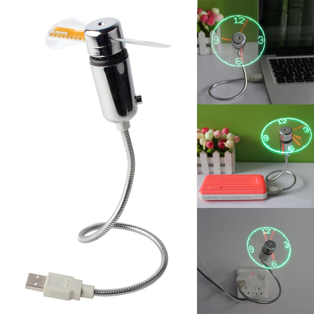 Home Time Display PC Gooseneck Office Durable With LED Clock Adjustable Luminous Air Cooling Desktop Mini USB Fan