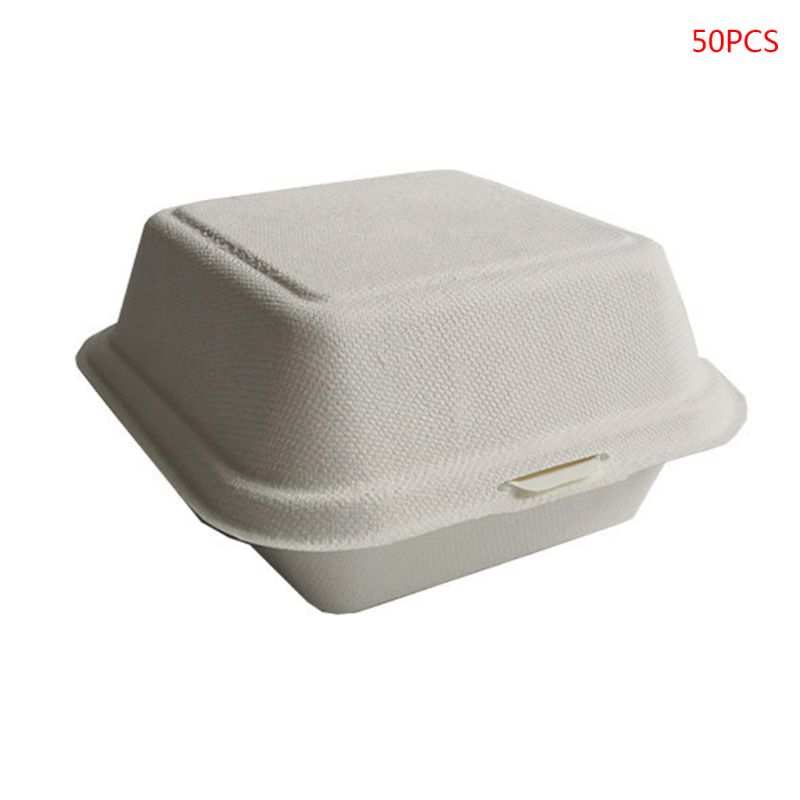 50Pcs Biologisch Afbreekbaar Wegwerp Afhalen Voedsel Containers Afbreekbaar Lunchbox Lekvrije Taart Hamburger Houder Box Voor Restaurants: Type A White