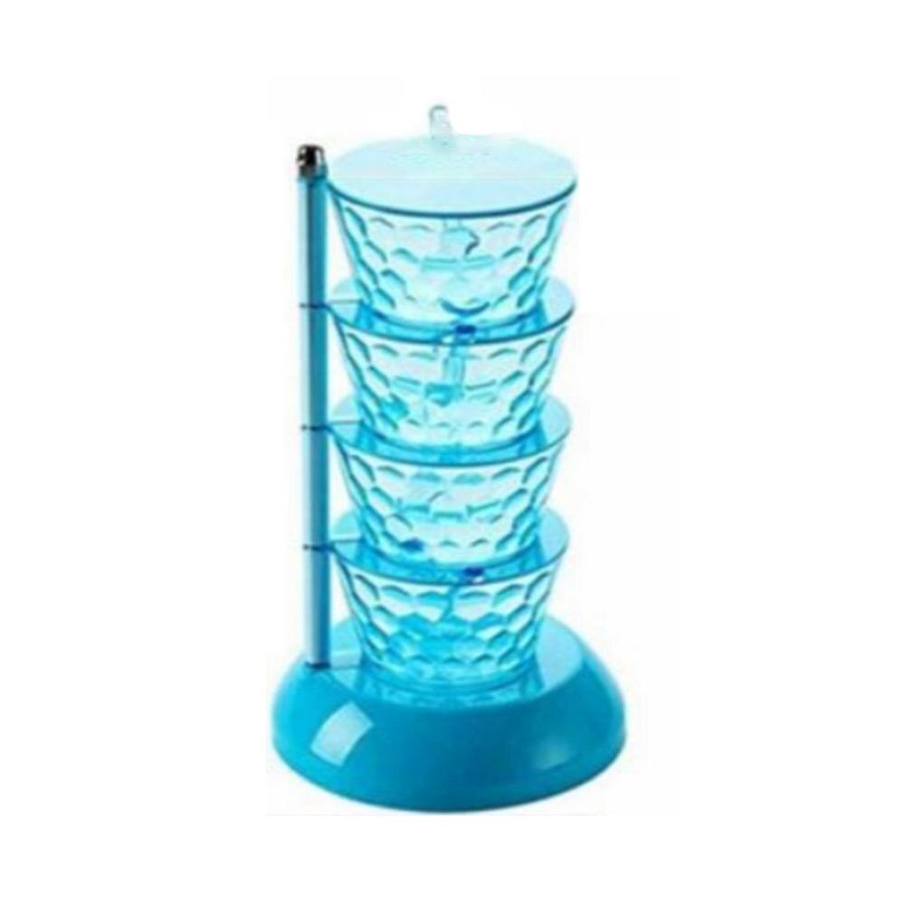 Crystal Transparent 4/5 Layer 360 Degree Vertical Kitchen Rotation Storage Seasoning Box Food Storage Container: 4-layer Blue