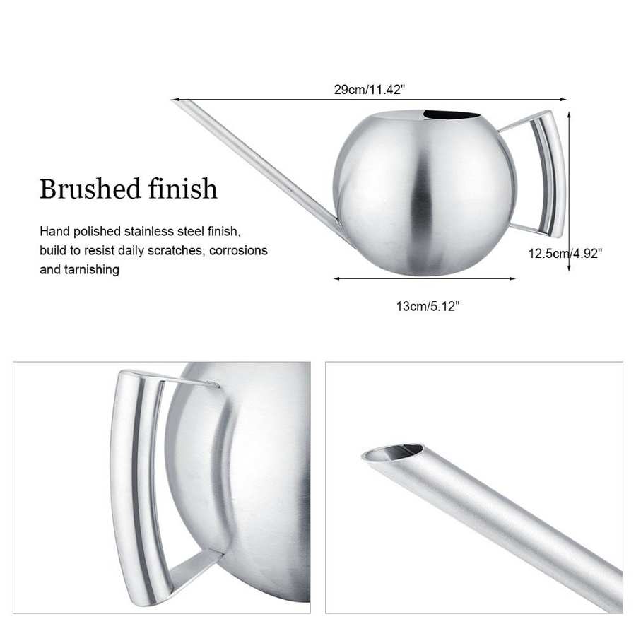 1000mL Stainless Steel Long Mouth Round Sprinkling Pot for Home Garden Plant Watering Can