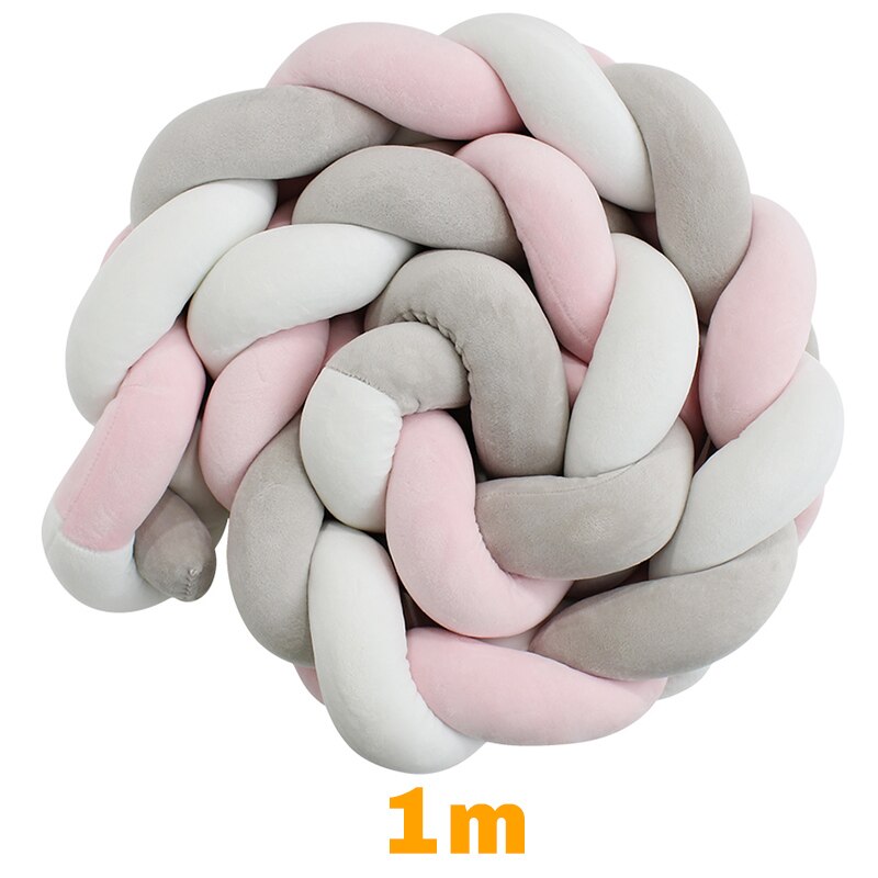 200 cm Lengte Baby Bed Bumper Pure Kleur Weven Pluche Babybedje Protector Voor Pasgeborenen Baby Kamer Decoratie: Pink Grey 1m