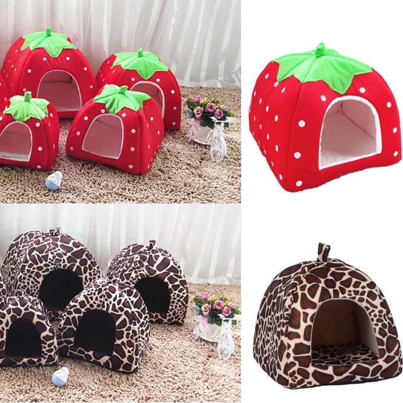 Blød jordbær leopard kæledyr hund kat hus telt kennel doggy vinter varm pude kurv dyr seng hule kæledyr produkter forsyninger