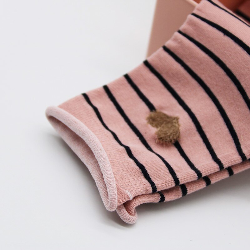 Kvinder sokker bomuld kvindelige stribet kærlighed hjerte print sokker krølle stablet mellemrør japansk kawaii søde sokker forår afslappede sokker: Lyserød