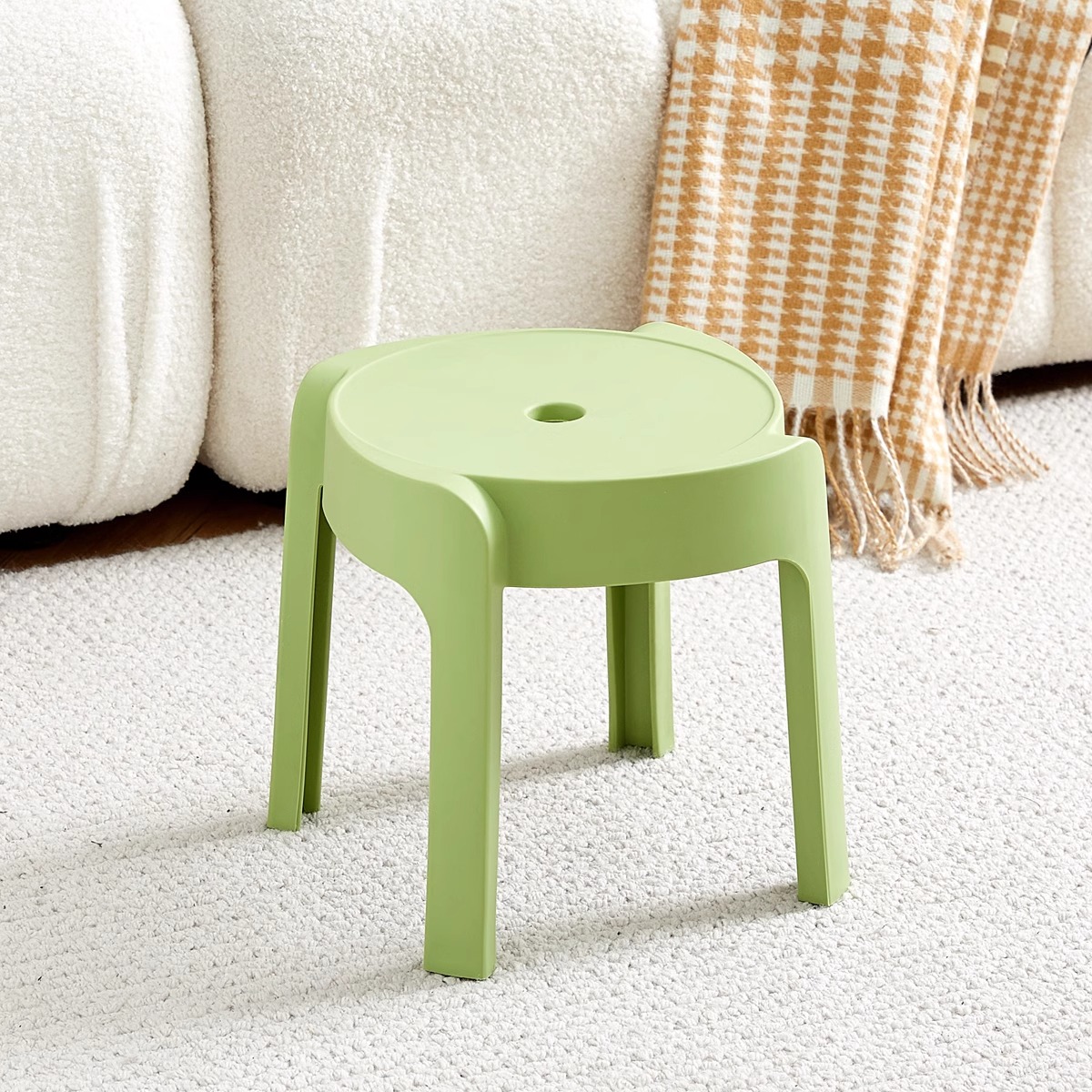 Petit tabouret en plastique pour ménage, tabouret bas, épaissi, empilable, salon, tabouret assis au moulin à vent, rond simple: Black