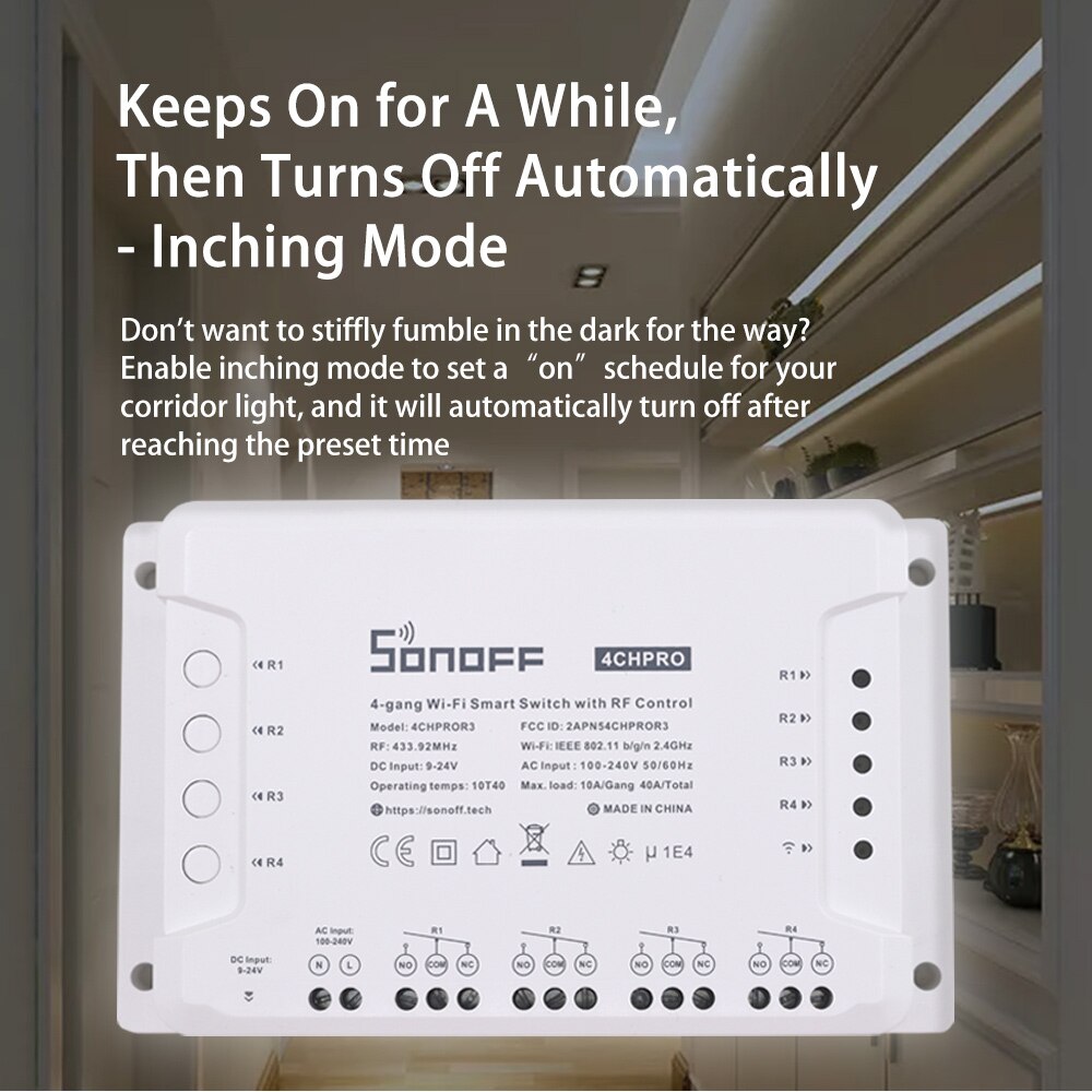 Itead sonoff 4ch pro  r3 4 kanaler gør det selv 433 mhz rf smart switch 220v tommer interlock selvlåsende relæ wifi switch smart home