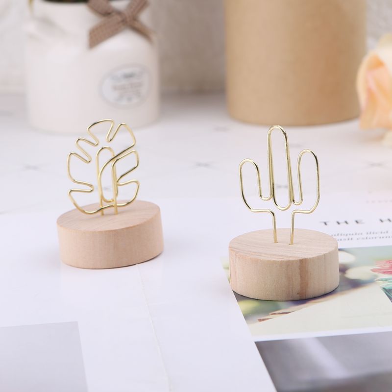 Memo Card Photo Message Picture Clip Note Clamp Table Numbers Round Wooden Base Holder For Wedding Party Decor