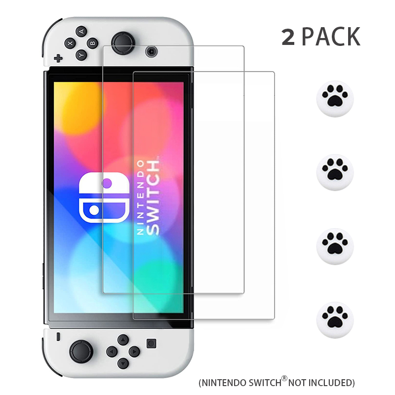 Data Kikker 3Pcs Gehard Glas Screen Protector Compatibel Nintendo Switch Oled 9H Harde Beschermende Film Siliconen Cap Accessoires: 2pcs set