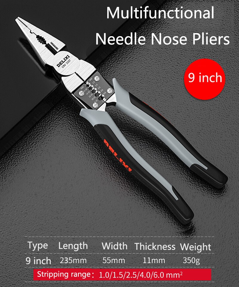 Multifunctional Wire Cutters Pliers Needle Nose Pliers Diagonal Pliers Wire Cable Cutters Hardware Plier Electrician Hand Tools: Needle plier 9 inch