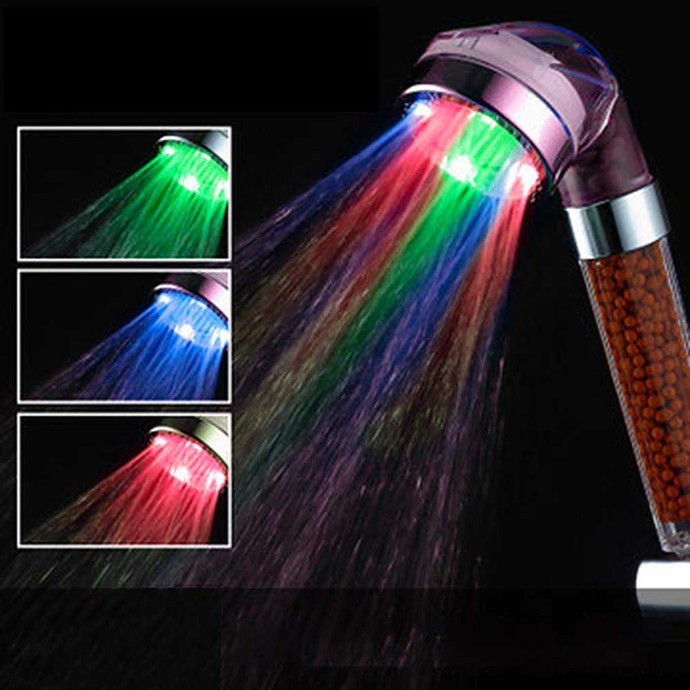 Brusehoved led anion brusebad spa brusehoved trykvand - besparelse temperaturkontrol farverig håndholdt stort regnbruser