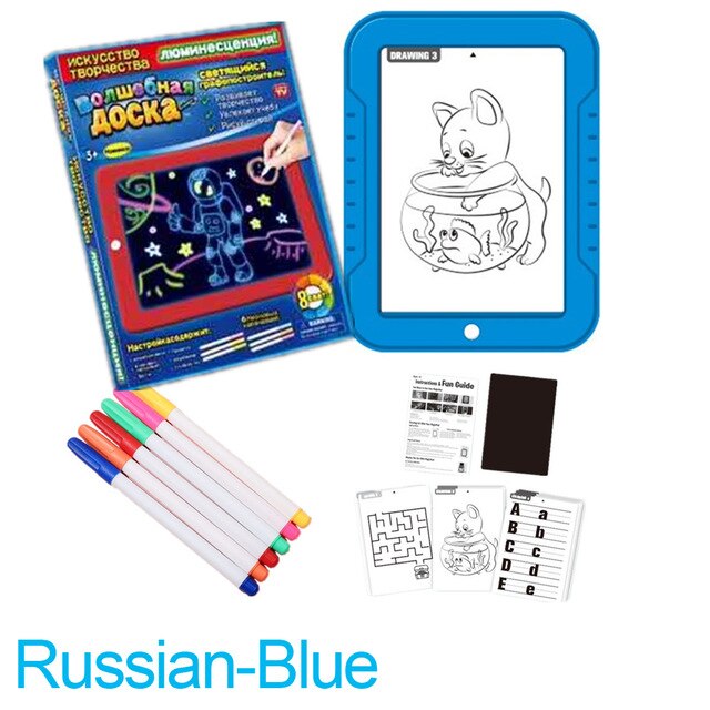 Magic Pad 3D planche à dessin pour enfants tableaux d'écriture électroniques plaque peinte à la main coloré lumineux Graffiti peinture Pad: Russian-Blue