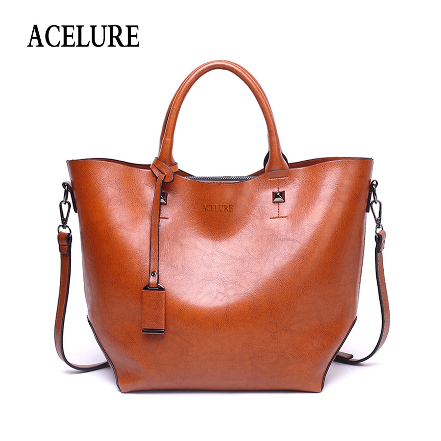 ACELURE Women Bucket Bag Oil Wax Women Leather Handbags Big Tote Famous Brands High Capacity Female Shoulder Bag Crossbody Bag