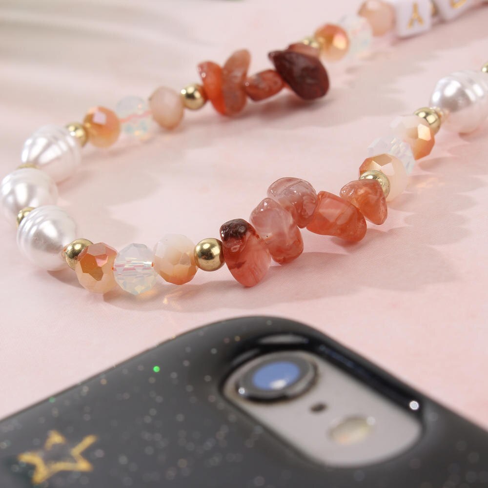 Catena di cellulare con perle di ghiaia moda cinturini per cellulare con perline fascino catena appesa cordino anti-perso cinturino da polso portachiavi