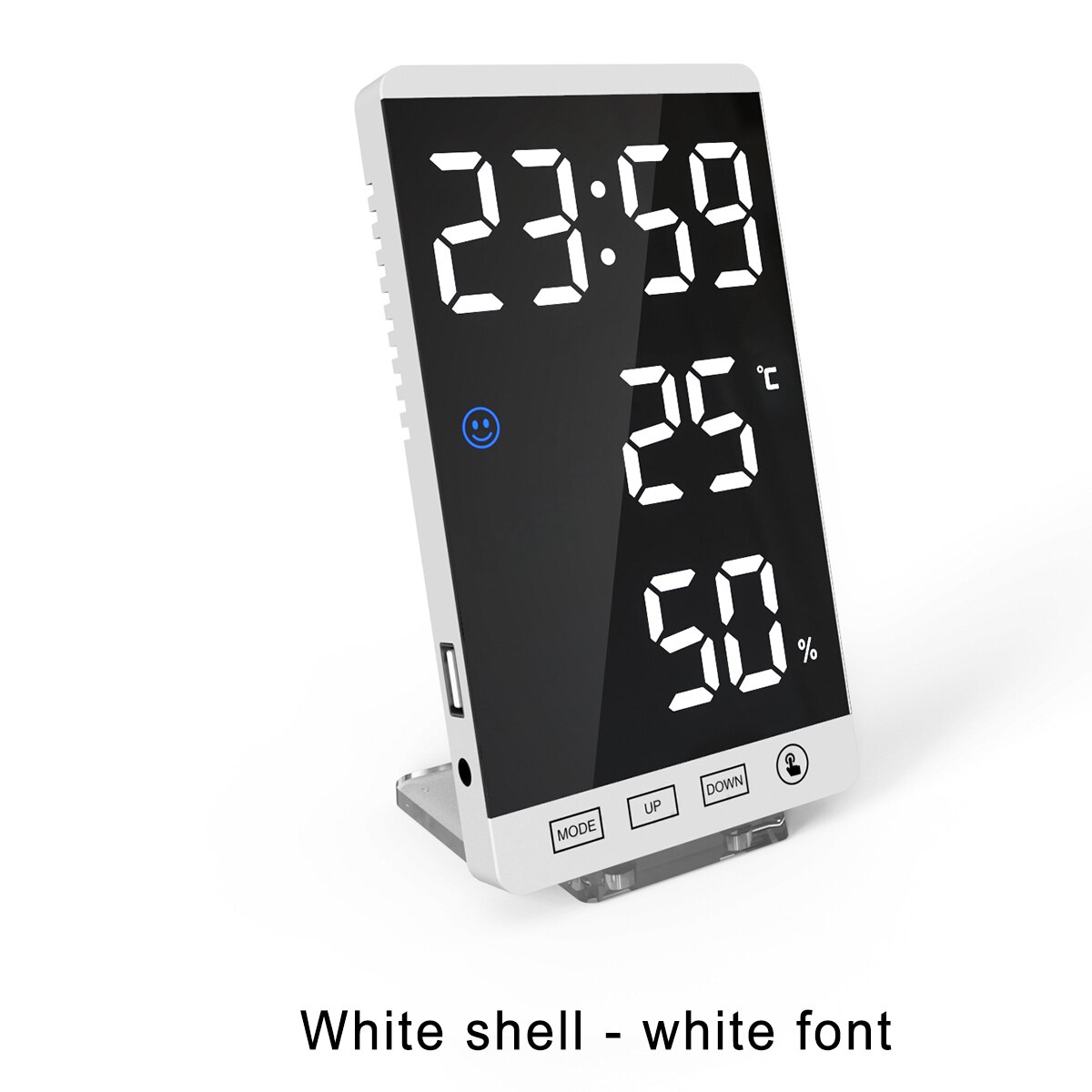 Large Touch LED Digital Alarm Clock With USB Charging Port Snooze Magnet Adsorption Mirror Alarm Clock 4 Brightness Adjustment: White White US