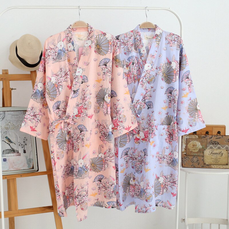 Pyjama Kimono en coton pour femmes, vêtements de nuit, Style japonais, motif Floral, ample, Long Cardigan, peignoir de loisirs, W118