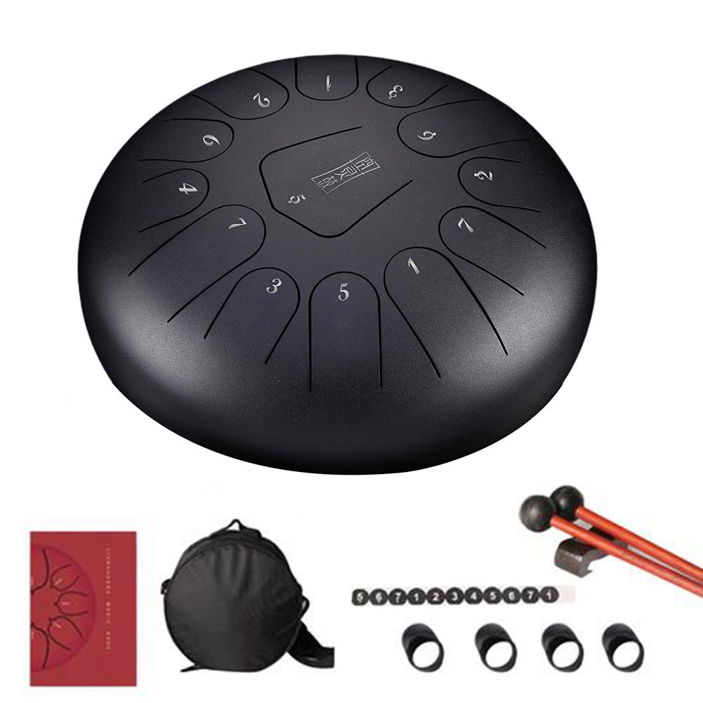 Amkoskr 14 Inch 35cm Steel Tongue Drum D Key 15 Notes Percussion Instrument Hand Pan Drum with Drum Hammers/Carrying Bag (Red