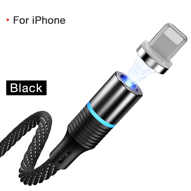 GYSO Rotate Magnetic Cable 360 Degree USB Type C Charging Cable Fast Charging Magnet Charger 360 Rotate Micro Magnetic Cable: Black for iPhone / 2m