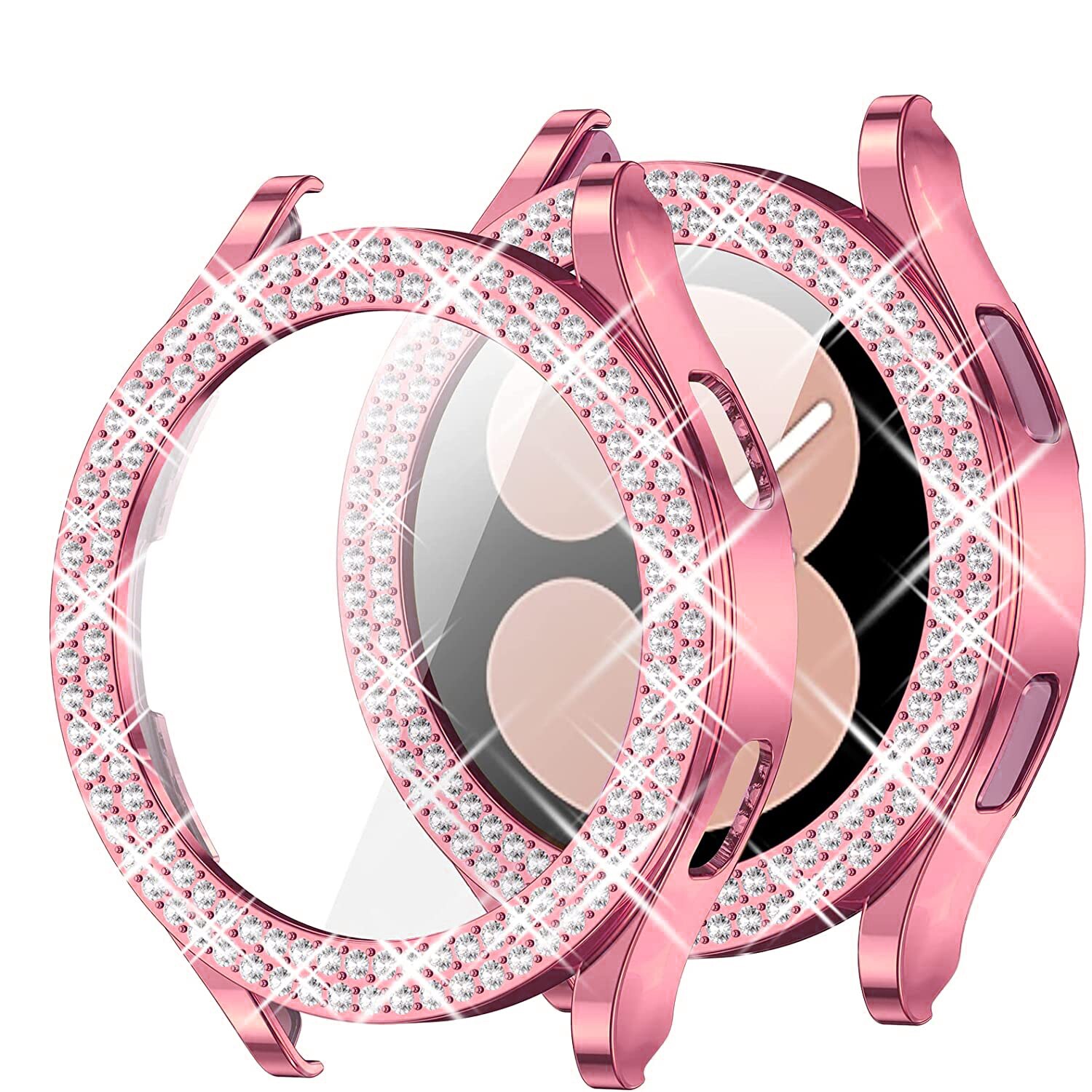Cover for samsung Galaxy watch 4 Case Accessories Anti-fall Bling Double Diamond PC bumper protector Galaxy watch 4 44mm 40mm: pink gold / Galaxy watch 4 40mm