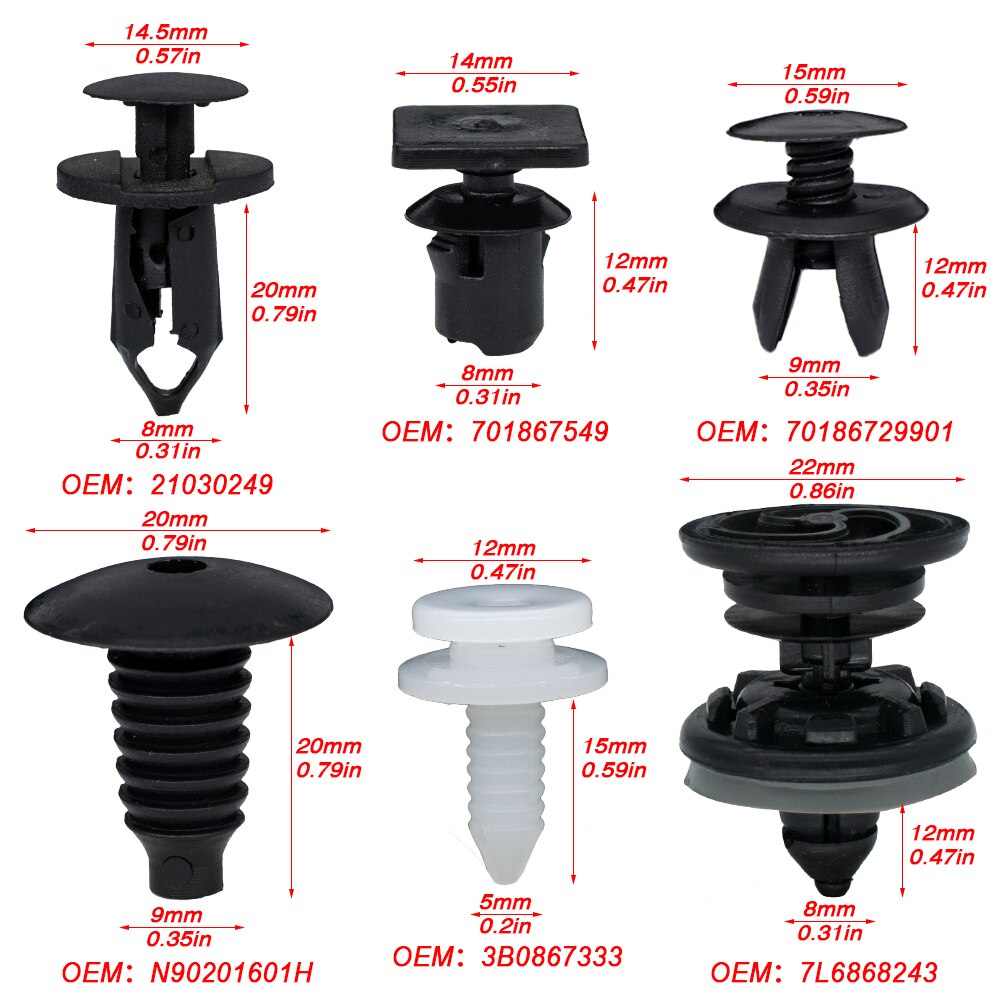 120 pièces 6 tailles voiture garniture de porte panneaux Clips Auto corps punaise Rivet intérieur toit tapis retenue pour VW Transporter T4 T5 T6
