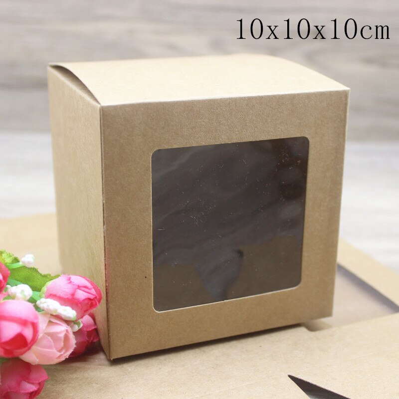 Boîte à fenêtre en papier 50 pièces 10x10x10 0/12/15cm, emballage de bonbons en papier kraft/blanc avec fenêtre, emballage de fournitures de fête,: kraft 10x10x10cm