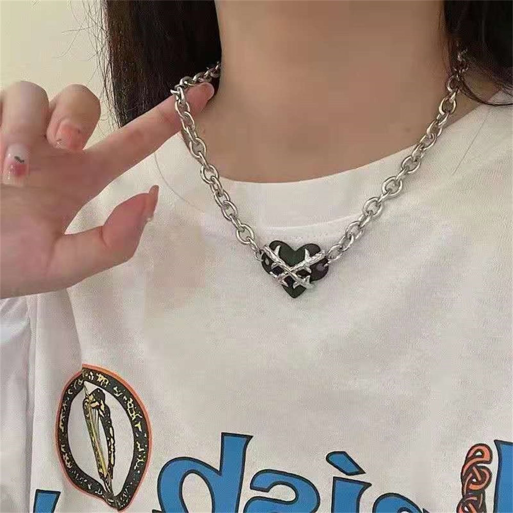 Nl Punk Lady Zwart Hart Penddant Ketting Voor Vrouwen Meisjes Hiphop Kralen Ketting Vrouw Ketting Sieraden Party: Roest Rood