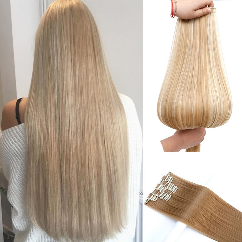 Dianqi Haar Clip In Synthetische Hair Extensions 22 Inch Steil Haar Clips Voor Vrouwen Pure Kleur Hoge Temperatuur Fiber