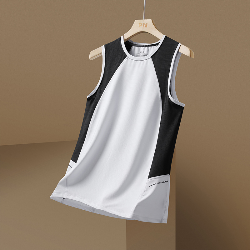 Chaleco de manga corta para hombre, camiseta negra y roja de retales, camiseta sin mangas para gimnasio, camisetas, ropa de de gran tamaño 3XL con cuello redondo 2024: XXL / Beige