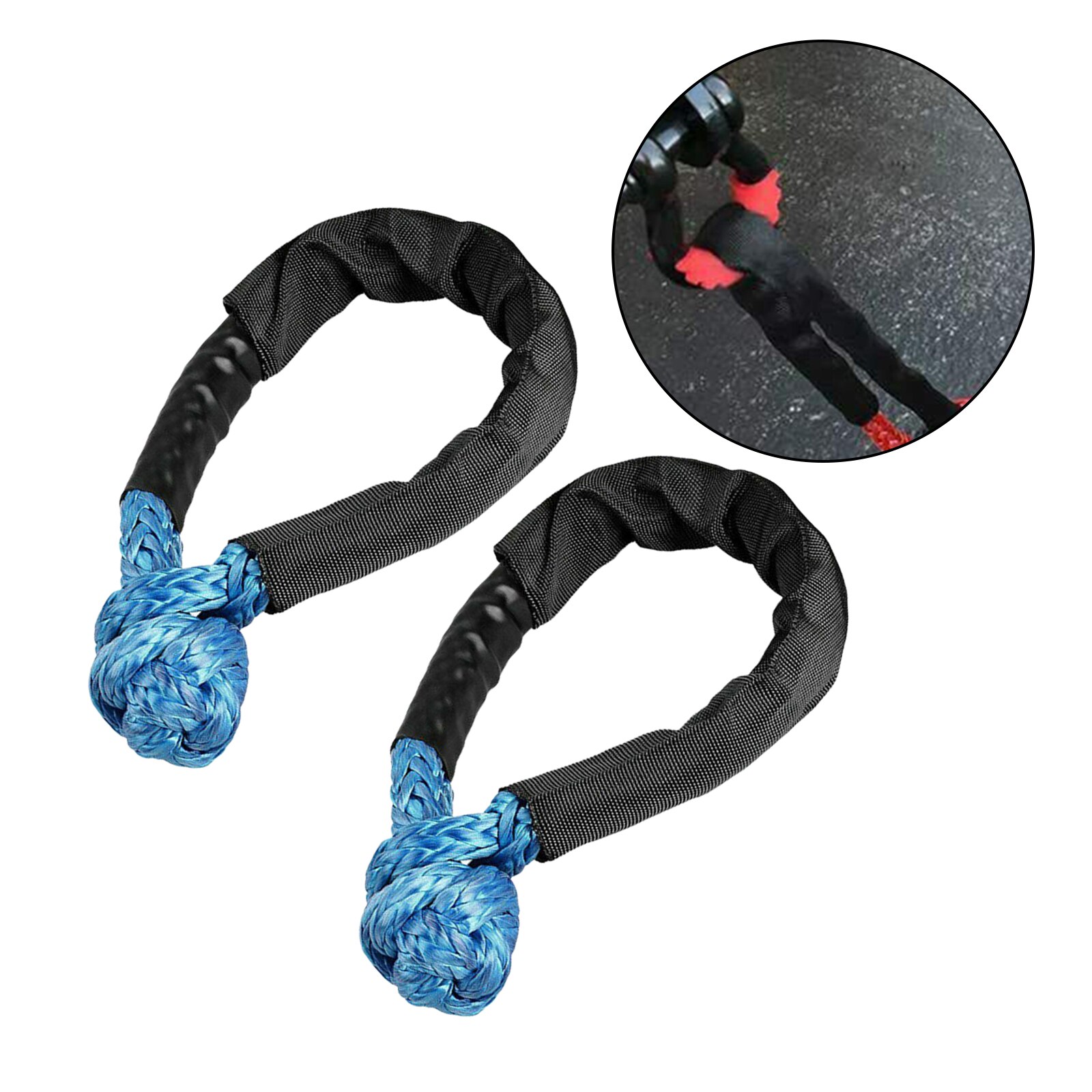 2pcs Durable Synthetic Soft Rope Shackle Recovery Rope for SUV Jeep Off Road Climbing Towing Boating: blue