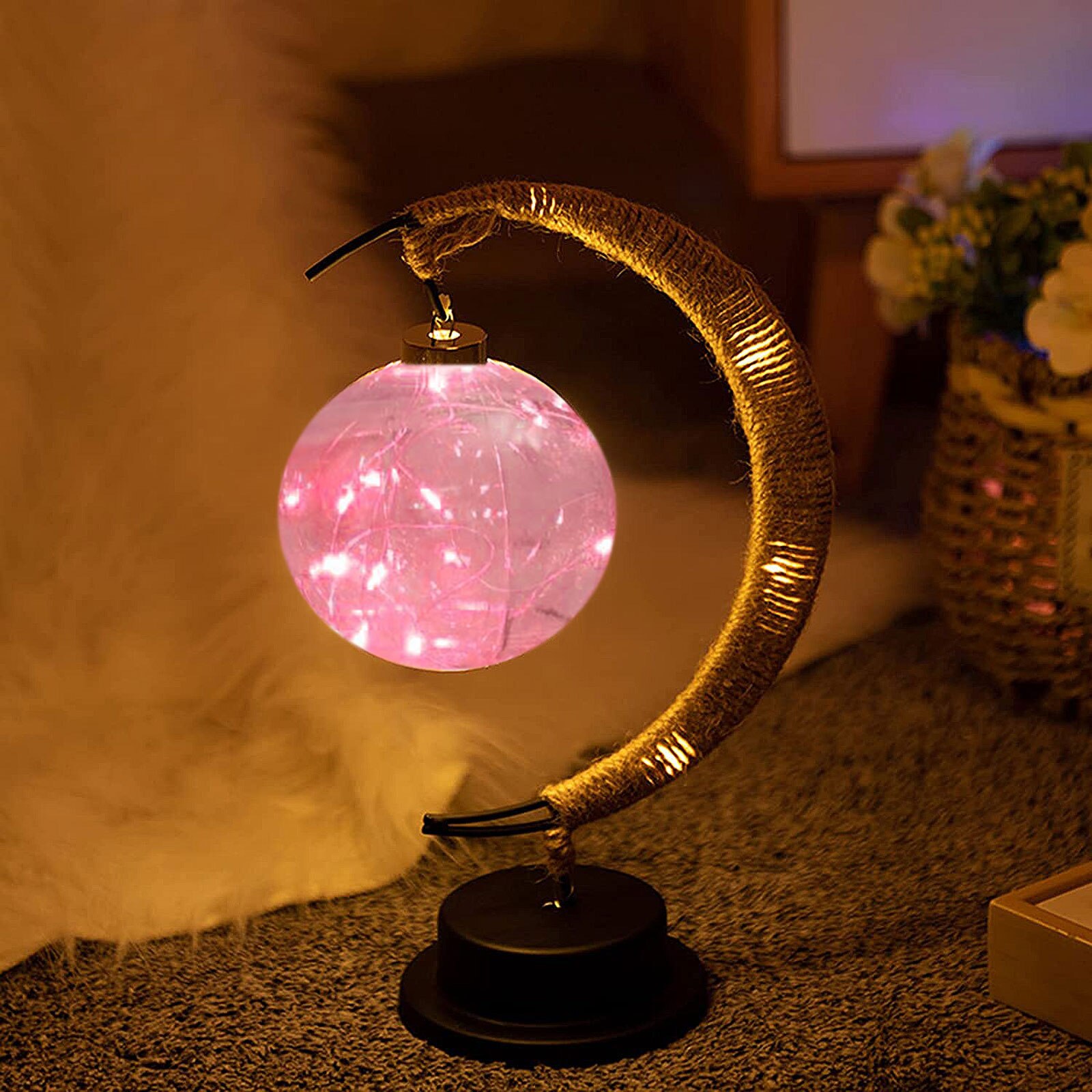 Enchanted Lunar Lamp Hanging Memorial Moon LED Moon Lamp Ball Night Light with Stand Crescent Bedroom Table Kids: F
