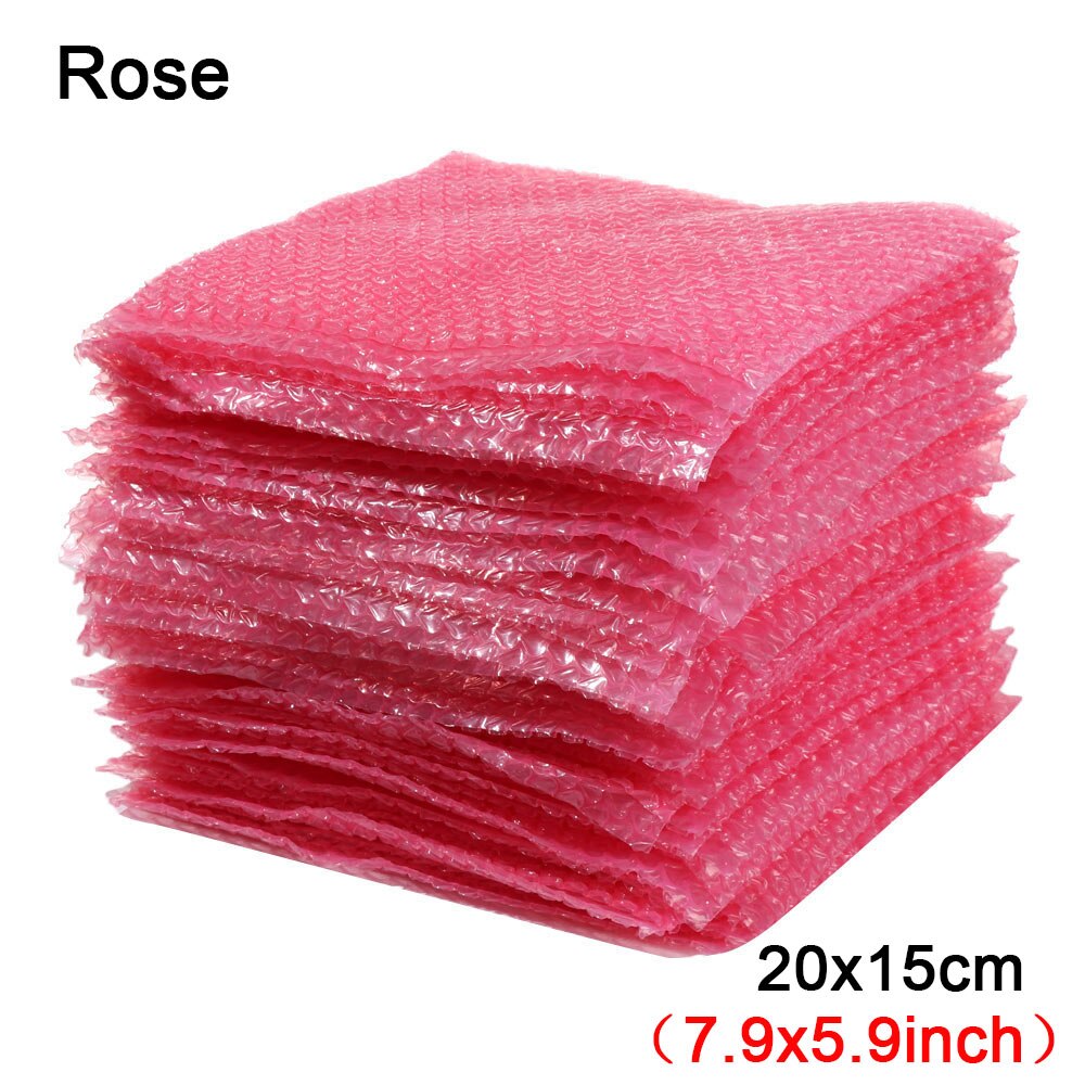 50Pcs Plastic Protective Wrap PE Clear Transprent Bubble Bag Foam Packing Bags Shockproof Package Cushioning Covers Double Film: 20x15cm	Rose
