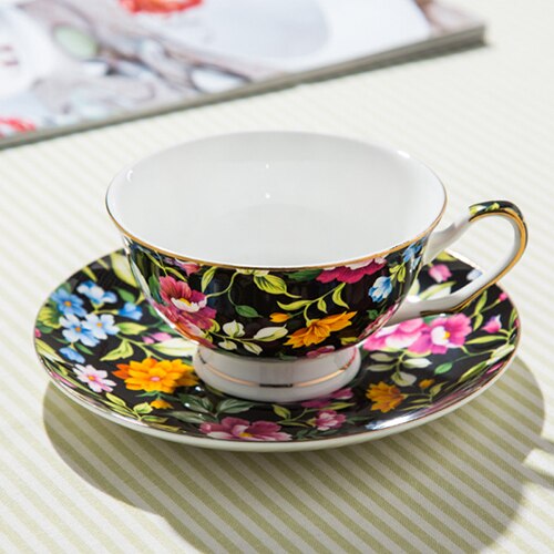 British Style Flower Bone China Coffee Cup and Saucer Set High-end Afternoon Tea Pastoral Style Flower Tea Cup