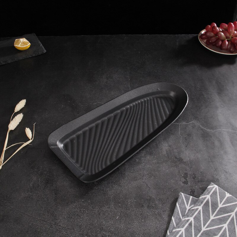 Triangle Steak Pan Non Stick Cast Iron Roasting Enamel Fried Pot Plate Frying Wooden Base Holder Cookware Gas Oven Electric