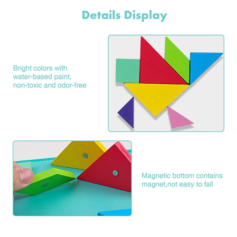 Intelligentie Kinderen Speelgoed Houten 3D Magnetische Puzzel Tangram Voor Kinderen Baby Geometrische Wiskunde Puzzels Educatief Speelgoed