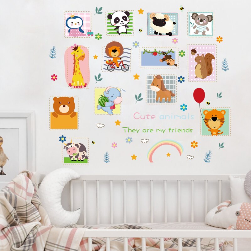 7 Kinds Cartoon Series Removable Wall Stickers Cute Animal PVC Glass Window Art Decals Baby Kids Bedroom Decoration Wallpaper