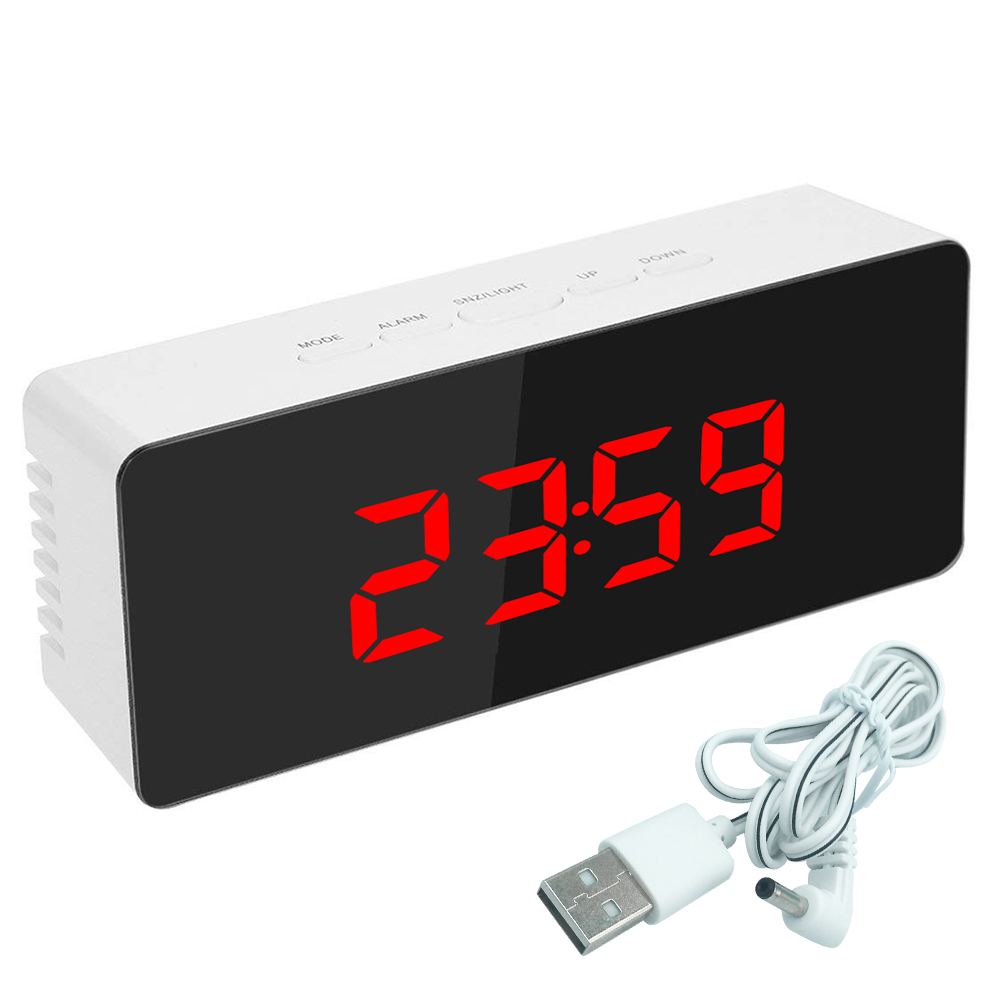 5Fuctions Button Digital Mirror LED Display Alarm Clock Desk Clock Temperature Calendar Snooze Function with USB 1pc 14x50x3.4cm: A3