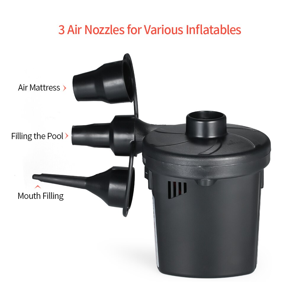 Kkmoon opblaasbare pomp elektrische luchtbed campingpomp met 3 spuitmonden draagbaar snel vullend voor auto thuisgebruik
