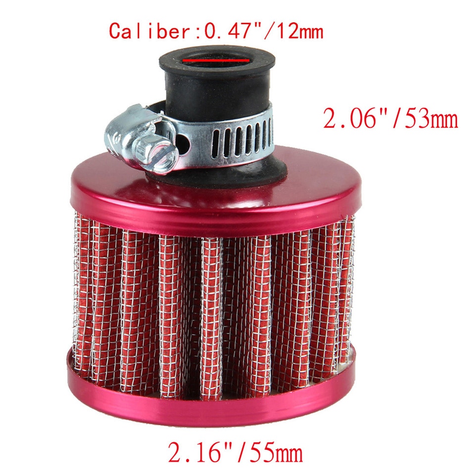 12mm Mini Auto Luchtfilter Auto Motor Koud Luchtinlaatfilter Turbo Vent Carterontluchting Rode Auto Styling Accessaries