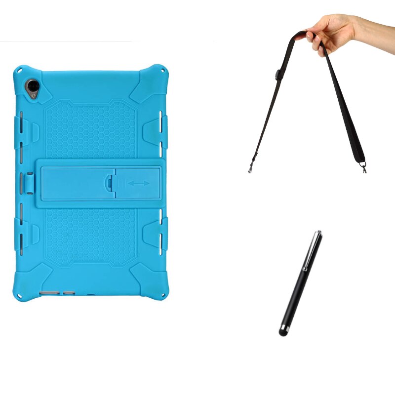 Coque de protection antichoc cmr -w09, 10.8 de protection universel en silicone souple pour tablette huawei mediapad  m5 10.8/ m6: Bleu clair et bretelles