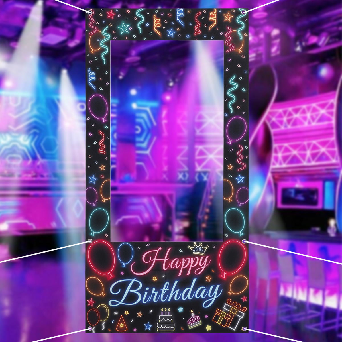 Marco de fotos de vinilo para cumpleaños, herramientas de fotografía que brillan en la oscuridad, decoraciones para de cumpleaños, suministros fluorescentes para , 1 ud.