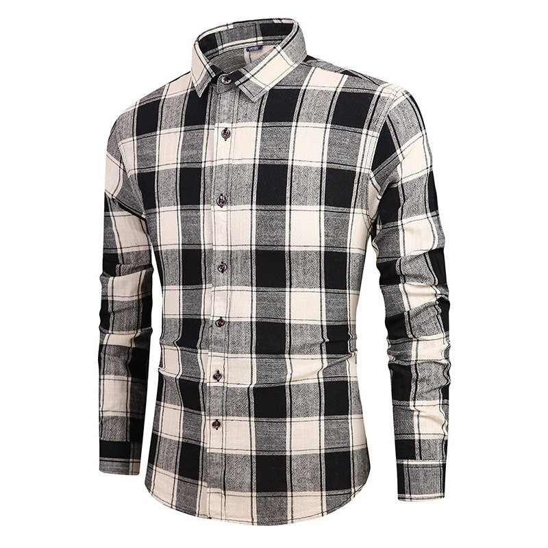 Refire varusteet miehet kevät rento ruudullinen paita slim fit tyylit puuvilla pitkähihaiset paidat miesten pehmeät mukavat ruutuvaatteet: Musta / M