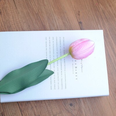 Rama de flor de tulipán Artificial con hojas verdes, suministros de de boda, flores artificiales para decoración del hogar, 60cm: Rosa