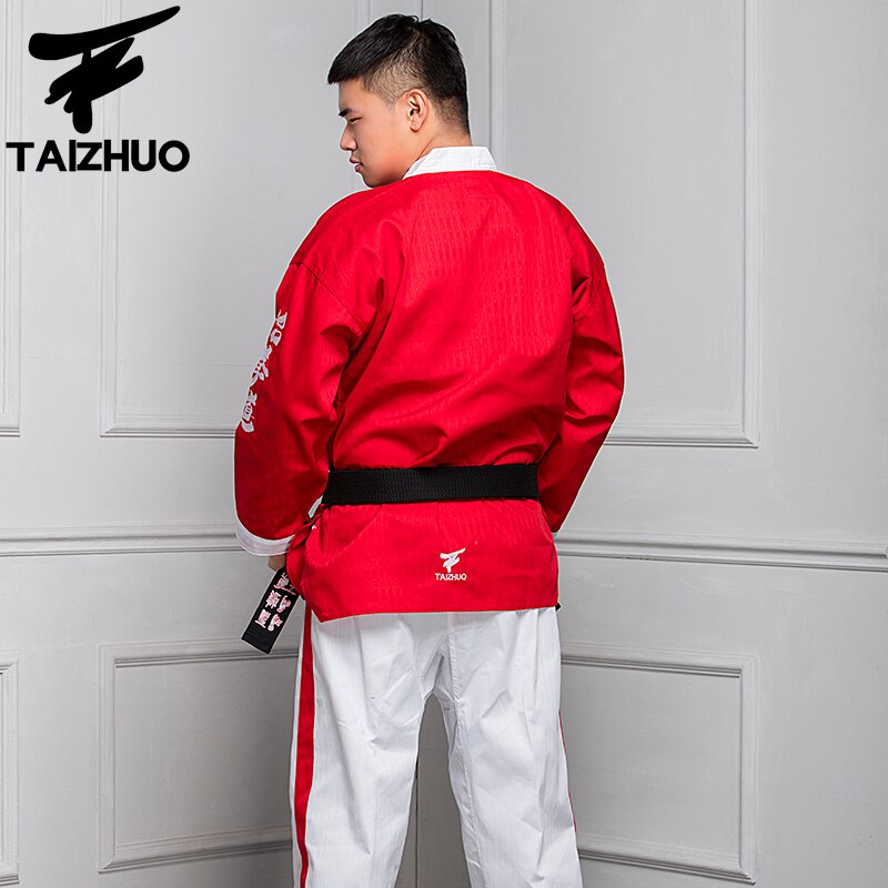 Uniforme de Taekwondo ropa de Karate WTF hombres mujeres niños adolescentes ropa de Taekwondo ropa con mangas largas rojo negro