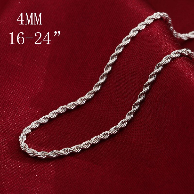 925 Sterling Silver Necklace 4mm Silver Chain Twisted Rope And Chain Men And Women Jewelry