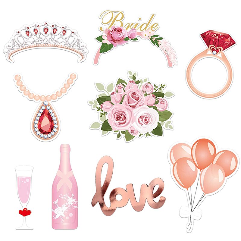23pcs Wedding Bridal Shower Photo Booth Props Rose Gold Bachelorette Photo Booth for Girls Night Out Hen Party Accessories