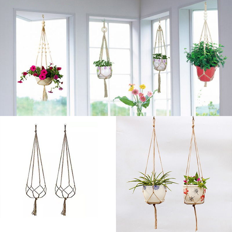 Hemp Rope Flower Pots Planter House Hanging Rope Basket DIY Braided Hanger Pot Garden Horticultural Greening