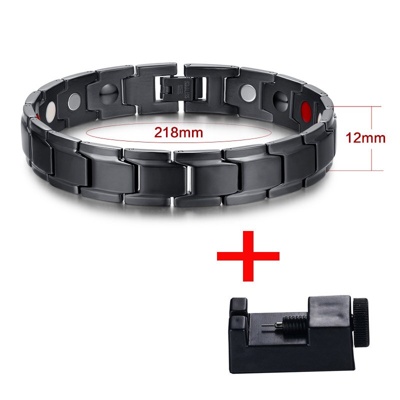 Vnox Gezondheid Magnetische Armband Mannen Sieraden Zwart Rvs Ketting Verstelbare gratis doos: Black color