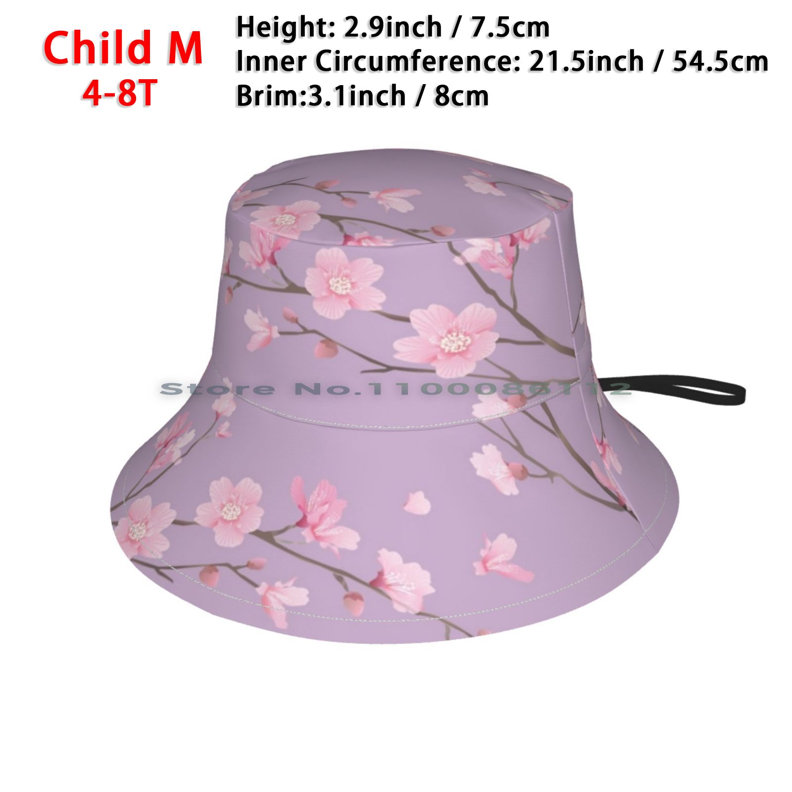 Cherry Blossom-Pastel Purple Bucket Hat Sun Cap Cherry Blossom Tree Japanese Cherry Blossom Sakura Flower The Cherry Tree: Child Bucket Hat - M